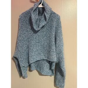 Free People Chunky Knit Cowl Neck Sweater Blue Oversized Cozy Size Large